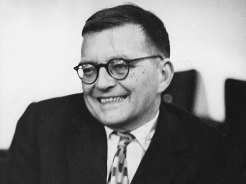 A rarely laughing Dmitri Shostakovich (1906–1975) in London, 1960.